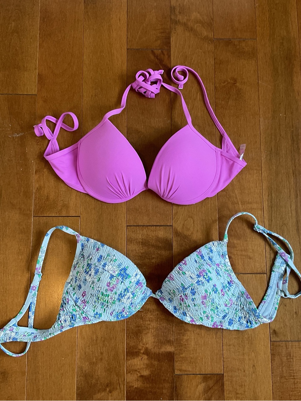 Ardene Purple-Pink Solid and Light Blue Floral Swim Tops